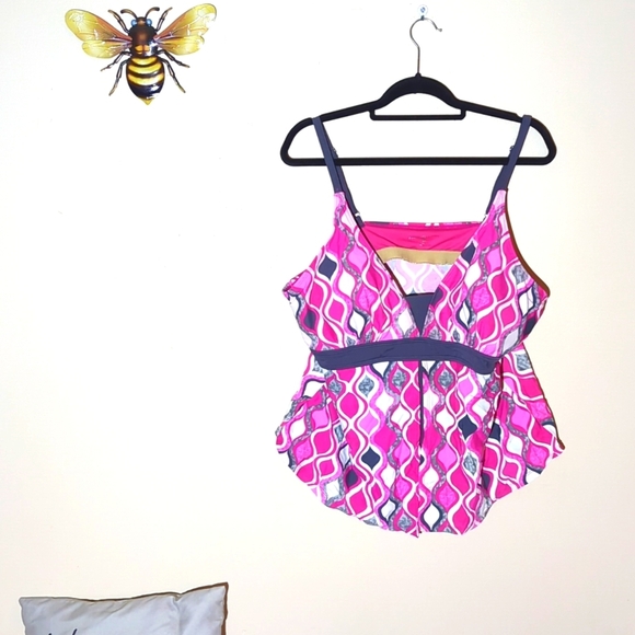 Free Country Bathing Suit Top, 2X, pink, White And Gray - Picture 1 of 7